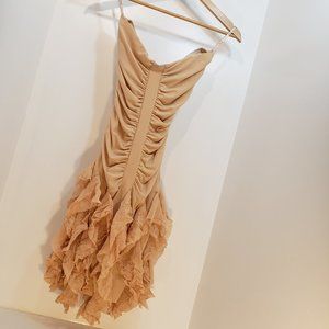 "Kitty" Designer Dress Beige Ruched Strapless Free